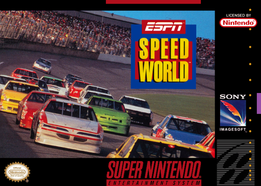ESPN SpeedWorld SNES cover art reference for custom cartridge, NTSC-U version.