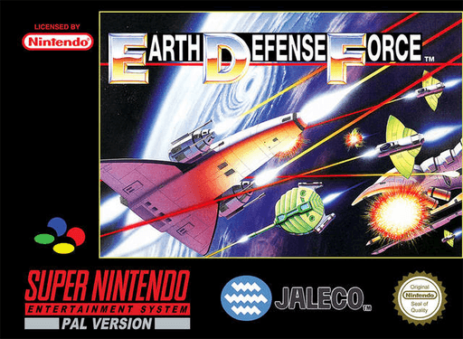Earth Defense Force SNES cover art reference for custom cartridge, PAL version.