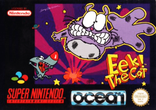 Eek! The Cat SNES cover art reference for custom cartridge, PAL version.