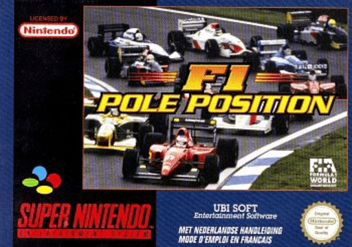 F1 Pole Position SNES cover art reference for custom cartridge, PAL version.