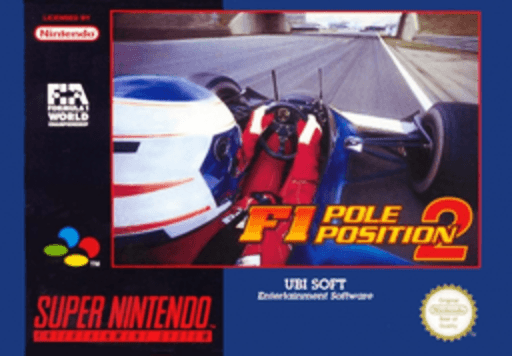 F1 Pole Position 2 SNES cover art reference for custom cartridge, PAL version.