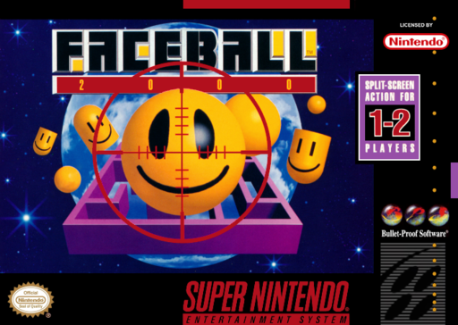 Faceball 2000 SNES cover art reference for custom cartridge, NTSC-U version.