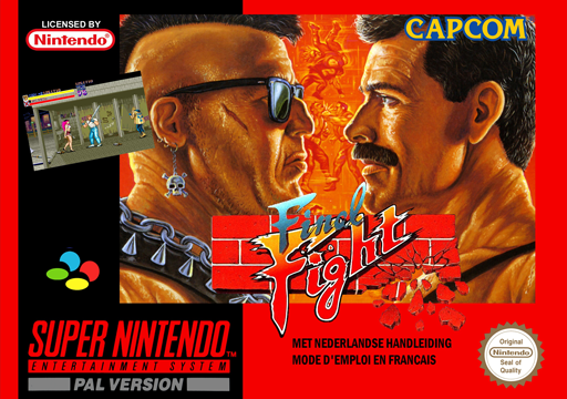 Final Fight SNES cover art reference for custom cartridge, PAL version.