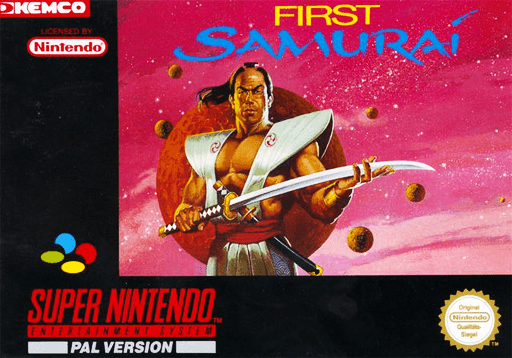 First Samurai SNES cover art reference for custom cartridge, PAL version.