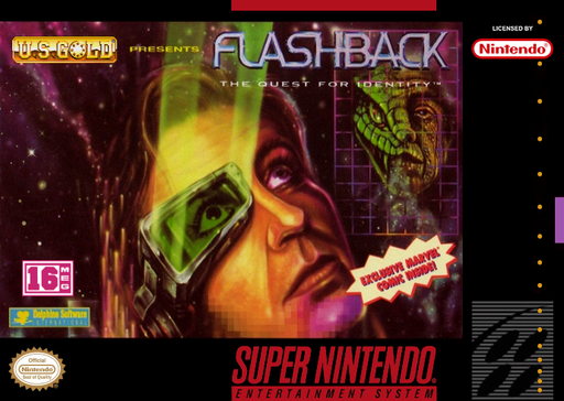 Flashback SNES cover art reference for custom cartridge, NTSC-U version.