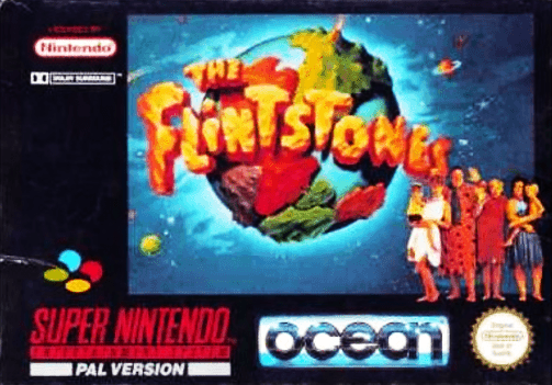 The Flintstones SNES cover art reference for custom cartridge, PAL version.
