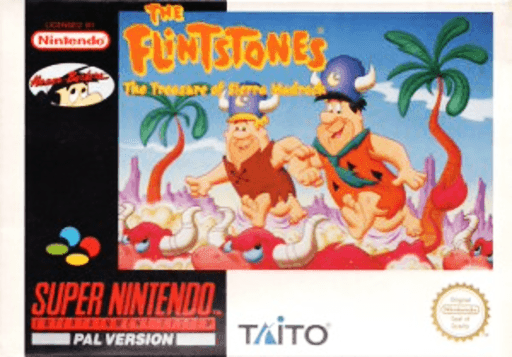 The Flintstones: The Treasure of Sierra SNES cover art reference for custom cartridge, PAL version.