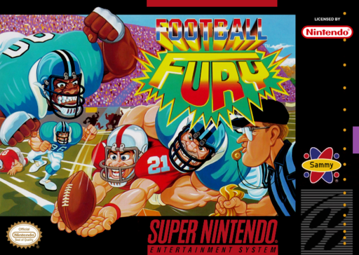 Football Fury SNES cover art reference for custom cartridge, NTSC-U version.