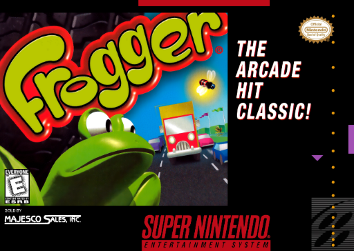 Frogger SNES cover art reference for custom cartridge, NTSC-U version.