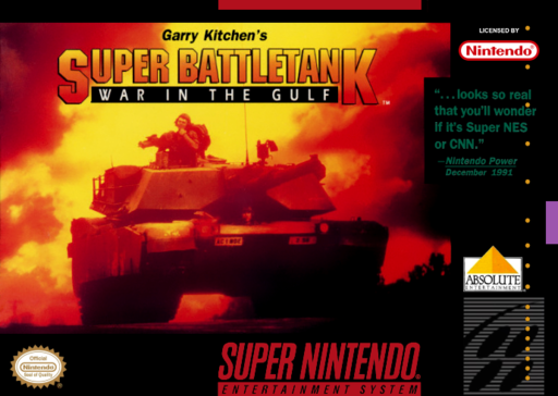 Garry Kitchen's Super Battletank: War in SNES cover art reference for custom cartridge, NTSC-U version.