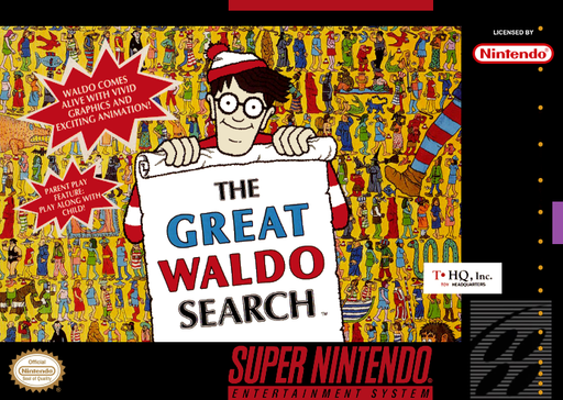 The Great Waldo Search SNES cover art reference for custom cartridge, NTSC-U version.