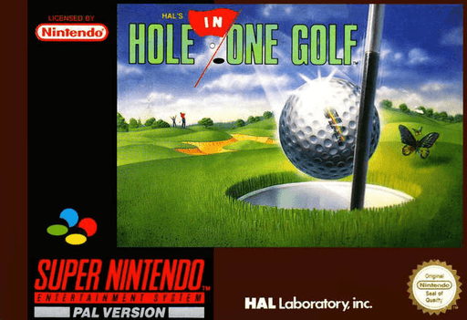 Hal's Hole in One Golf SNES cover art reference for custom cartridge, PAL version.