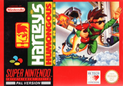 Harley's Humongous Adventure SNES cover art reference for custom cartridge, PAL version.