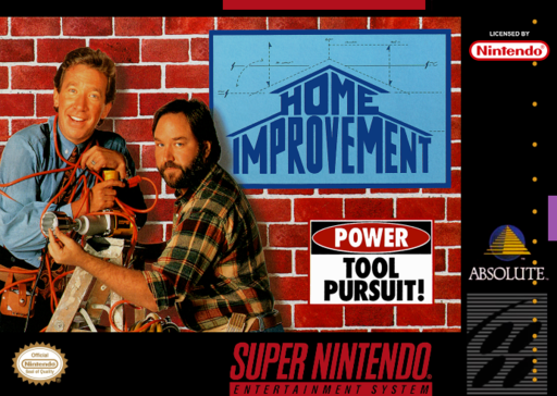 Home Improvement: Power Tool Pursuit! SNES cover art reference for custom cartridge, NTSC-U version.
