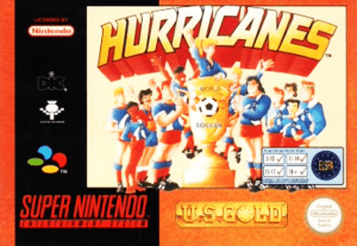 Hurricanes SNES cover art reference for custom cartridge, PAL version.
