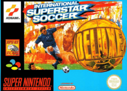 International Superstar Soccer Deluxe SNES cover art reference for custom cartridge, PAL version.