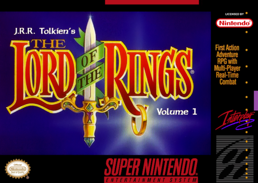 J.R.R. Tolkien's The Lord of the Rings, Vol. I SNES cover art reference for custom cartridge, PAL version.