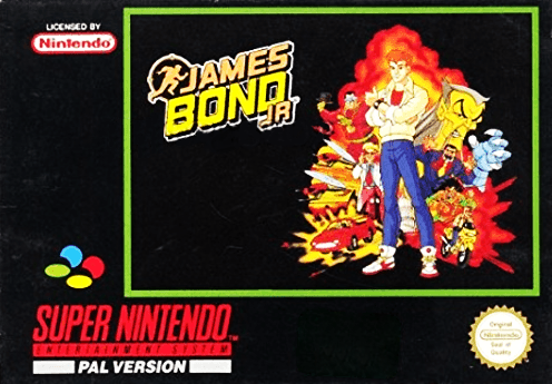 James Bond Jr. SNES cover art reference for custom cartridge, PAL version.