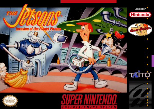 The Jetsons: Invasion of the Planet SNES cover art reference for custom cartridge, NTSC-U version.