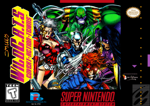Jim Lee's WildC.A.T.S: Covert Action Teams SNES cover art reference for custom cartridge, NTSC-U version.