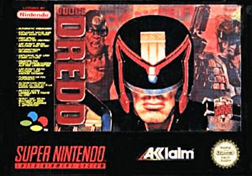 Judge Dredd SNES cover art reference for custom cartridge, PAL version.