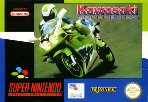 Kawasaki Superbike Challenge SNES cover art reference for custom cartridge, PAL version.