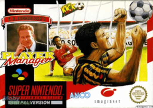 Kevin Keegan's Player Manager SNES cover art reference for custom cartridge, PAL version.