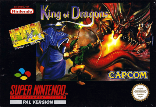 The King of Dragons SNES cover art reference for custom cartridge, PAL version.