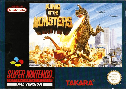 King of the Monsters SNES cover art reference for custom cartridge, PAL version.