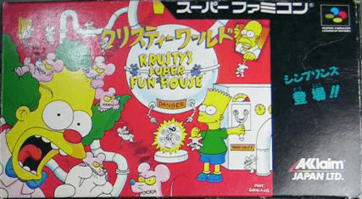 Krusty's Super Fun House SNES cover art reference for custom cartridge, NTSC-J version.