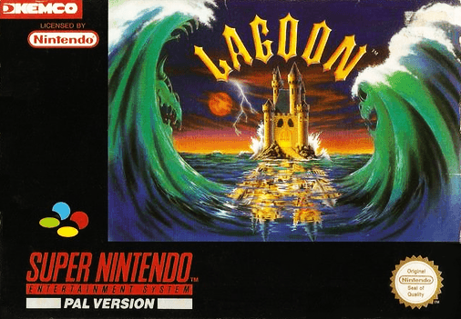Lagoon SNES cover art reference for custom cartridge, PAL version.