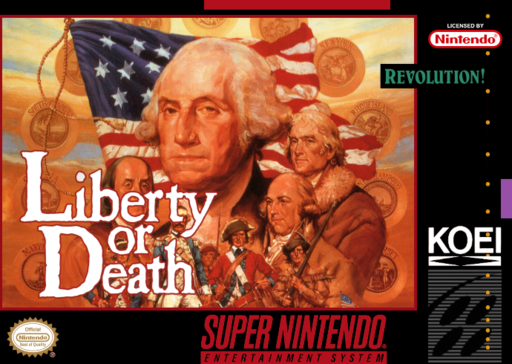 Liberty or Death SNES cover art reference for custom cartridge, NTSC-U version.