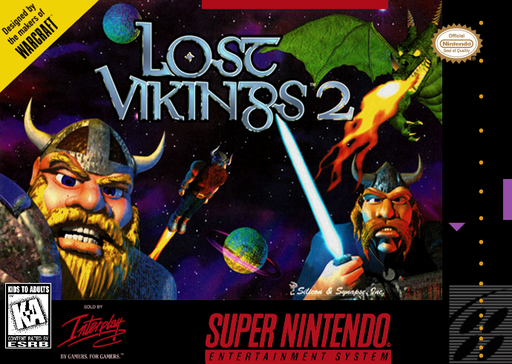 The Lost Vikings 2 SNES cover art reference for custom cartridge, PAL version.