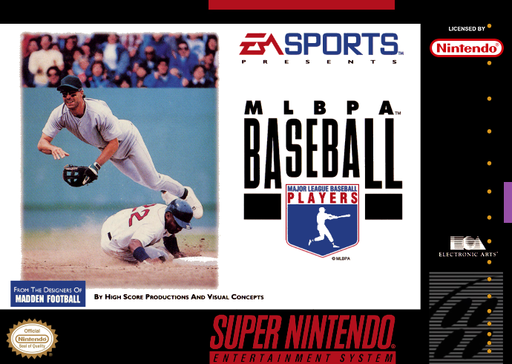 MLBPA Baseball SNES cover art reference for custom cartridge, NTSC-U version.