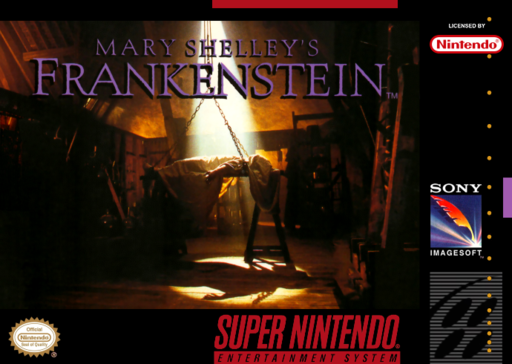 Mary Shelley's Frankenstein SNES cover art reference for custom cartridge, NTSC-U version.