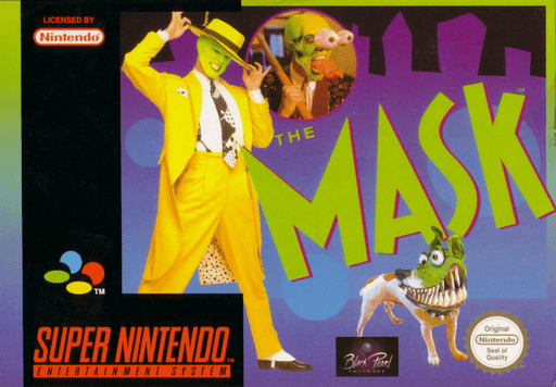 The Mask SNES cover art reference for custom cartridge, PAL version.