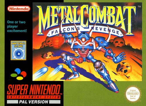 Metal Combat: Falcon's Revenge SNES cover art reference for custom cartridge, PAL version.