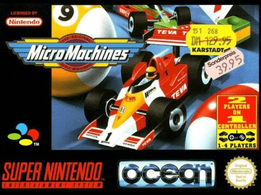 Micro Machines SNES cover art reference for custom cartridge, PAL version.