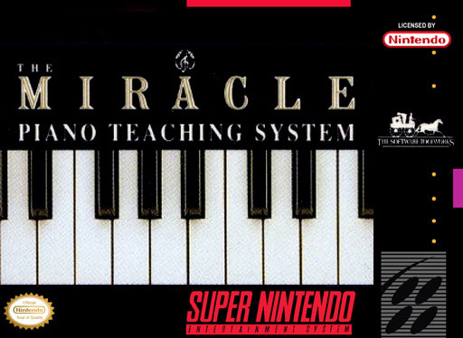 Miracle Piano SNES cover art reference for custom cartridge, NTSC-U version.
