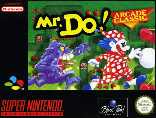 Mr. Do! SNES cover art reference for custom cartridge, PAL version.
