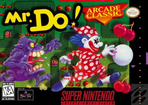 Mr. Do! SNES cover art reference for custom cartridge, NTSC-U version.