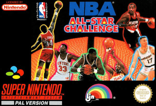 NBA All-Star Challenge SNES cover art reference for custom cartridge, PAL version.