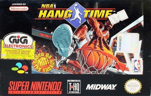NBA Hangtime SNES cover art reference for custom cartridge, PAL version.