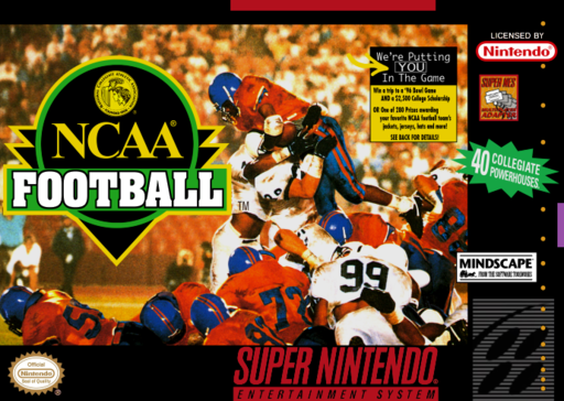 NCAA Football SNES cover art reference for custom cartridge, NTSC-U version.