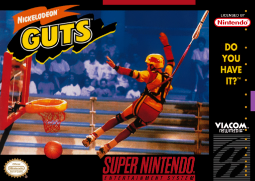 Nickelodeon Guts SNES cover art reference for custom cartridge, NTSC-U version.