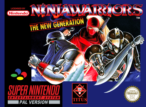 Ninja Warriors SNES cover art reference for custom cartridge, PAL version.