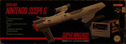 Super Scope 6 SNES cover art reference for custom cartridge, PAL version.