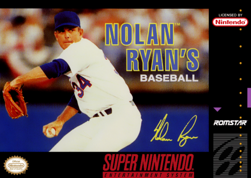 Nolan Ryan's Baseball SNES cover art reference for custom cartridge, NTSC-U version.