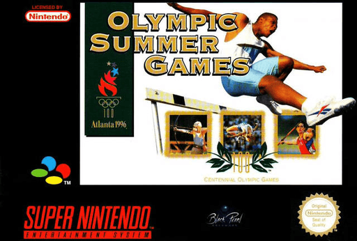 Olympic Summer Games SNES cover art reference for custom cartridge, PAL version.