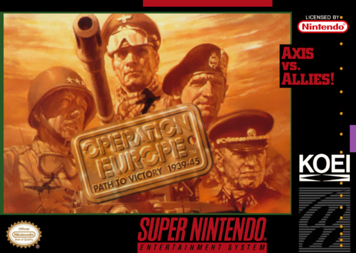 Operation Europe: Path to Victory 1939–1945 SNES cover art reference for custom cartridge, NTSC-U version.